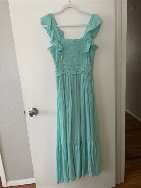 Light Aqua Ruffle Maxi Dress - Brand August Sky